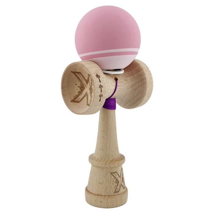 Kendama X Originala, Profesionala, Flippy, Rubber Grip, Cupe Mari KING SIZE V3, Gaura in Baza, Rulment Metalic, din lemn 18 cm, Ata 62/65 cm, Bicolor Roz/Roz deschis [1]