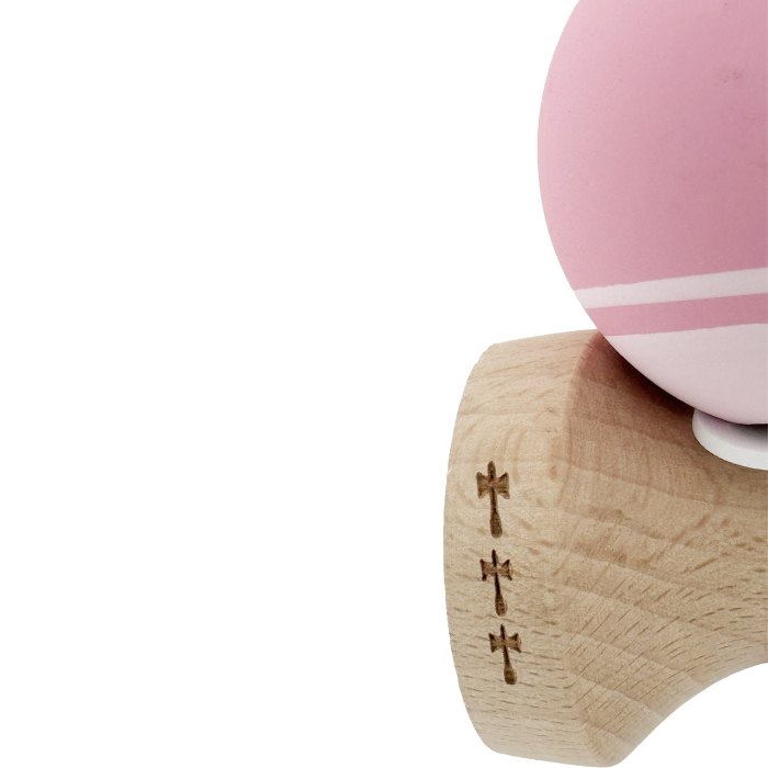 Kendama X Originala, Profesionala, Flippy, Rubber Grip, Cupe Mari KING SIZE V3, Gaura in Baza, Rulment Metalic, din lemn 18 cm, Ata 62/65 cm, Bicolor Roz/Roz deschis [8]