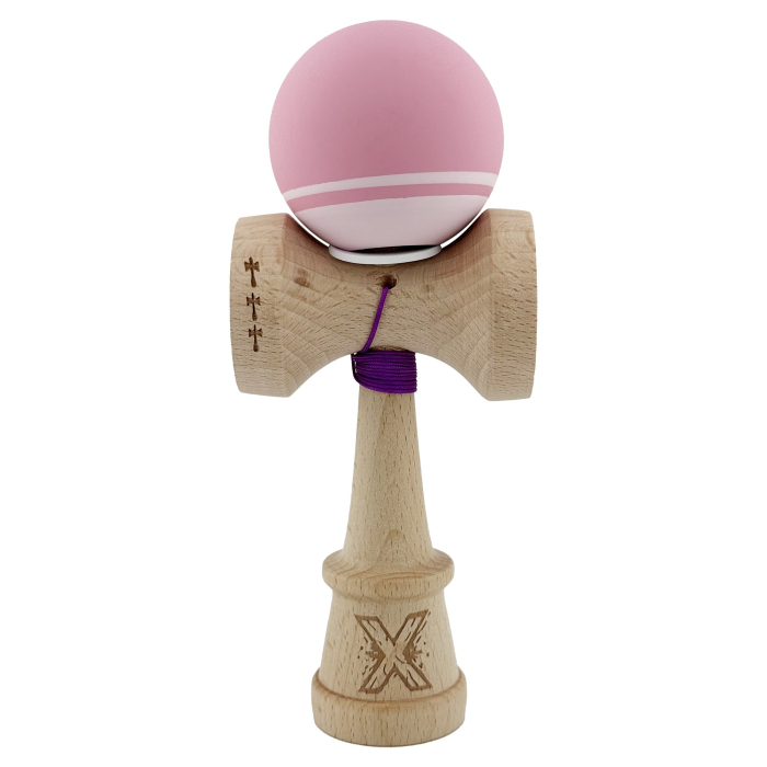 Kendama X Originala, Profesionala, Flippy, Rubber Grip, Cupe Mari KING SIZE V3, Gaura in Baza, Rulment Metalic, din lemn 18 cm, Ata 62/65 cm, Bicolor Roz/Roz deschis [2]