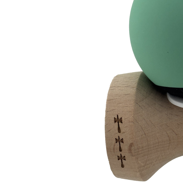 Kendama X Originala, Profesionala, Flippy, Rubber Grip, Cupe Mari KING SIZE V3, Gaura in Baza, Rulment Metalic, din lemn 18 cm, Ata 62/65 cm, Bicolor Turcoaz/Albastru inchis [8]
