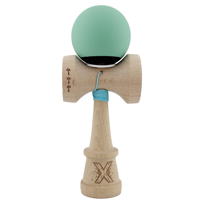 Kendama X Originala, Profesionala, Flippy, Rubber Grip, Cupe Mari KING SIZE V3, Gaura in Baza, Rulment Metalic, din lemn 18 cm, Ata 62/65 cm, Bicolor Turcoaz/Albastru inchis [2]