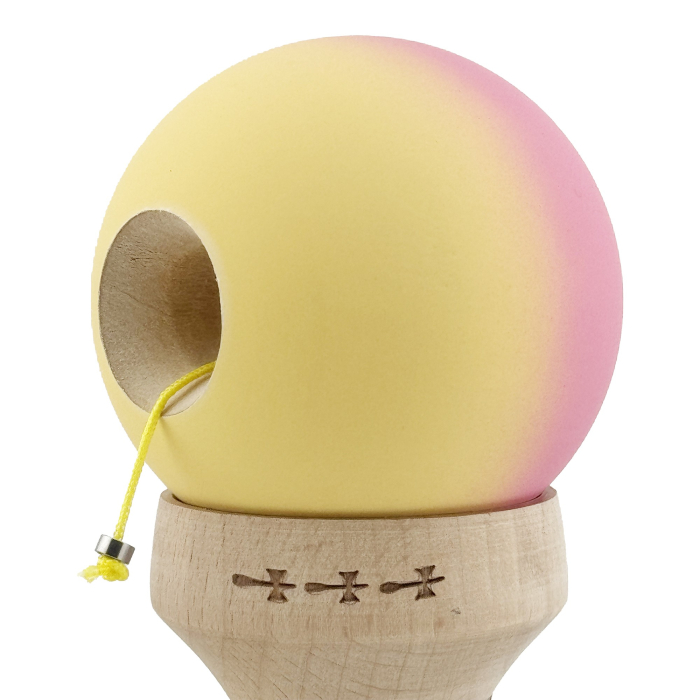 Kendama X Originala, Profesionala, Flippy, Rubber Grip, Cupe Mari KING SIZE V3, Gaura in Baza, Rulment Metalic, din lemn 18 cm, Ata 62/65 cm, Gradient Roz/Galben [6]