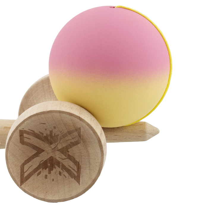 Kendama X Originala, Profesionala, Flippy, Rubber Grip, Cupe Mari KING SIZE V3, Gaura in Baza, Rulment Metalic, din lemn 18 cm, Ata 62/65 cm, Gradient Roz/Galben [8]