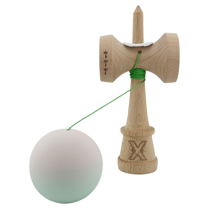 Kendama X Originala, Profesionala, Flippy, Rubber Grip, Cupe Mari KING SIZE V3, Gaura in Baza, Rulment Metalic, din lemn 18 cm, Ata 62/65 cm, Gradient Roz/Verde [4]