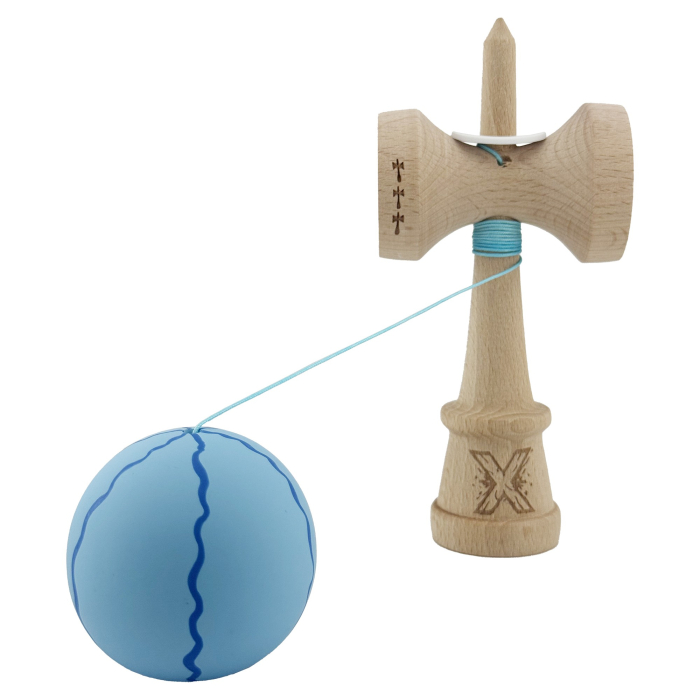 Kendama X Originala, Profesionala, Flippy, Rubber Grip, Cupe Mari KING SIZE V3, Gaura in Baza, Rulment Metalic, din lemn 18 cm, Ata 62/65 cm, Special Albastru deschis [4]