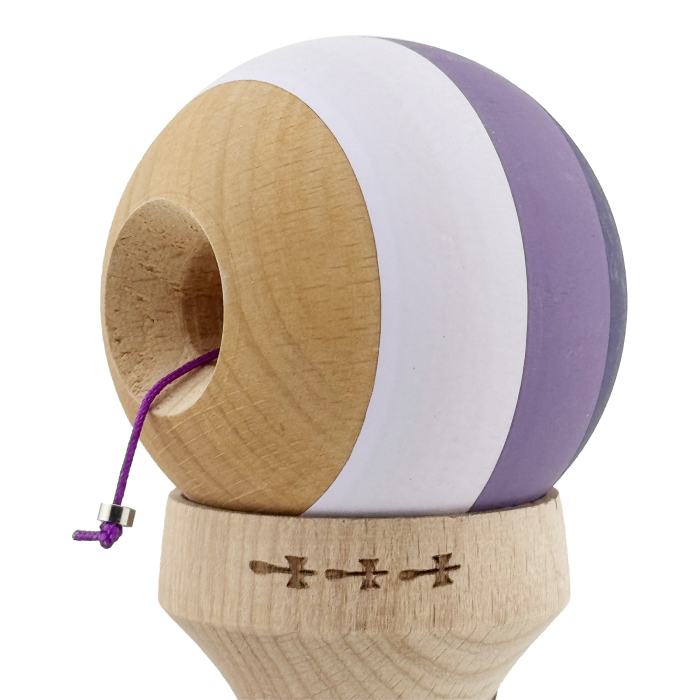 Kendama X Originala, Profesionala, Flippy, Rubber Grip, Cupe Mari KING SIZE V3, Gaura in Baza, Rulment Metalic, din lemn 18 cm, Ata 62/65 cm, Special Purpuriu/Mov/Lila [7]