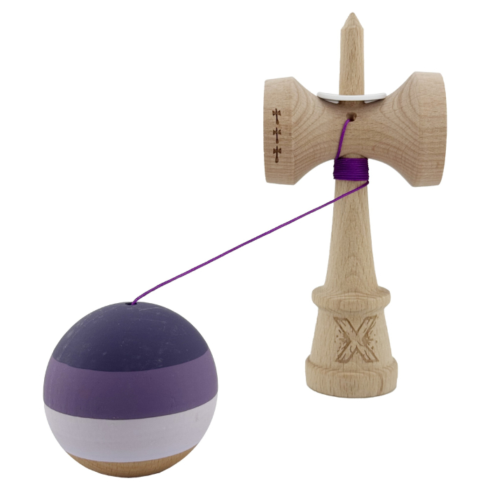 Kendama X Originala, Profesionala, Flippy, Rubber Grip, Cupe Mari KING SIZE V3, Gaura in Baza, Rulment Metalic, din lemn 18 cm, Ata 62/65 cm, Special Purpuriu/Mov/Lila [4]