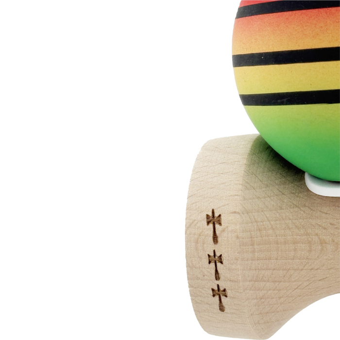 Kendama X Originala, Profesionala, Flippy, Rubber Grip, Cupe Mari KING SIZE V3, Gaura in Baza, Rulment Metalic, din lemn 18 cm, Ata 62/65 cm, Special Rosu/Galben/Verde [8]