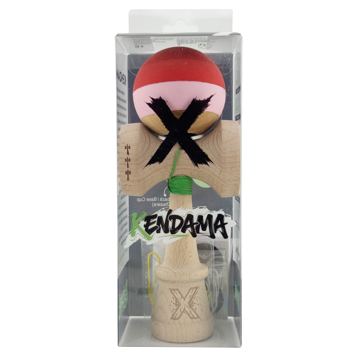 Kendama X Originala, Profesionala, Flippy, Rubber Grip, Cupe Mari KING SIZE V3, Gaura in Baza, Rulment Metalic, din lemn 18 cm, Ata 62/65 cm, Special Rosu/Roz/Maro [6]