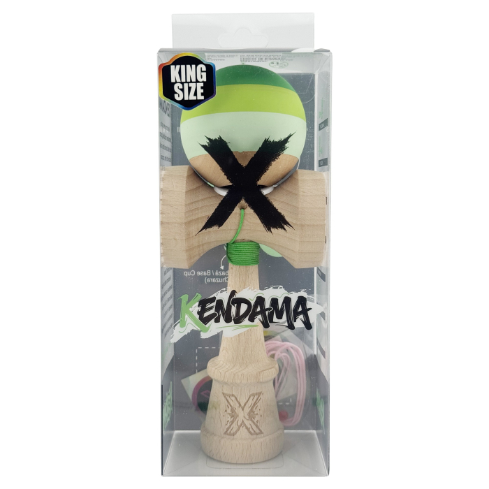 Kendama X Originala, Profesionala, Flippy, Rubber Grip, Cupe Mari KING SIZE V3, Gaura in Baza, Rulment Metalic, din lemn 18 cm, Ata 62/65 cm, Special Verde degrade [6]