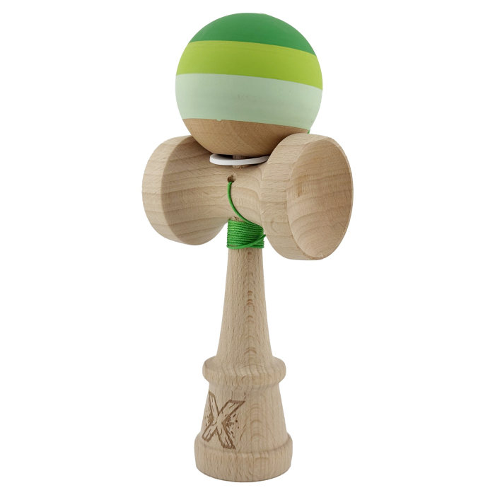 Kendama X Originala, Profesionala, Flippy, Rubber Grip, Cupe Mari KING SIZE V3, Gaura in Baza, Rulment Metalic, din lemn 18 cm, Ata 62/65 cm, Special Verde degrade [3]
