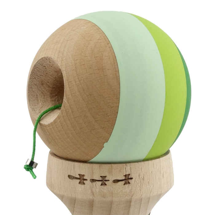 Kendama X Originala, Profesionala, Flippy, Rubber Grip, Cupe Mari KING SIZE V3, Gaura in Baza, Rulment Metalic, din lemn 18 cm, Ata 62/65 cm, Special Verde degrade [7]