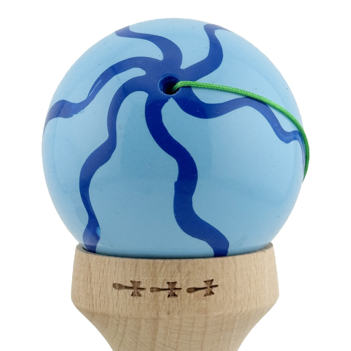 Kendama X Originala, Profesionala, Flippy, Super Sticky cu Cupe Mari KING SIZE V3, Gaura in Baza, Rulment Metalic, din lemn 18 cm, Ata 62/65 cm, Special Albastru deschis [10]