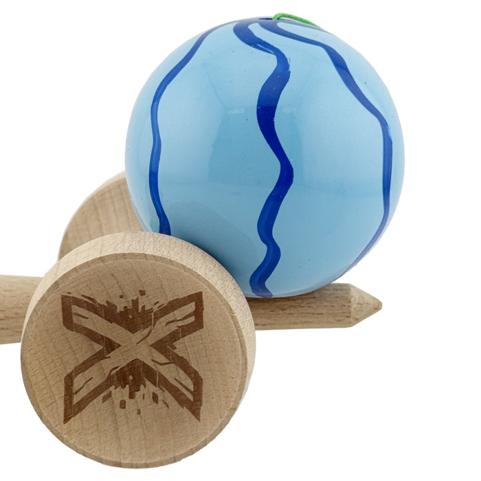 Kendama X Originala, Profesionala, Flippy, Super Sticky cu Cupe Mari KING SIZE V3, Gaura in Baza, Rulment Metalic, din lemn 18 cm, Ata 62/65 cm, Special Albastru deschis [9]