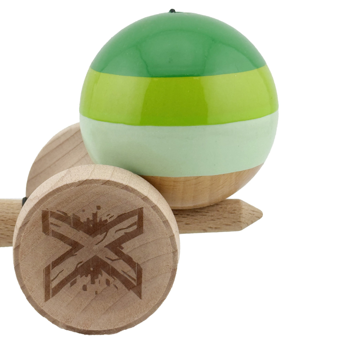 Kendama X Originala, Profesionala, Flippy, Super Sticky cu Cupe Mari KING SIZE V3, Gaura in Baza, Rulment Metalic, din lemn 18 cm, Ata 62/65 cm, Special Verde degrade [9]