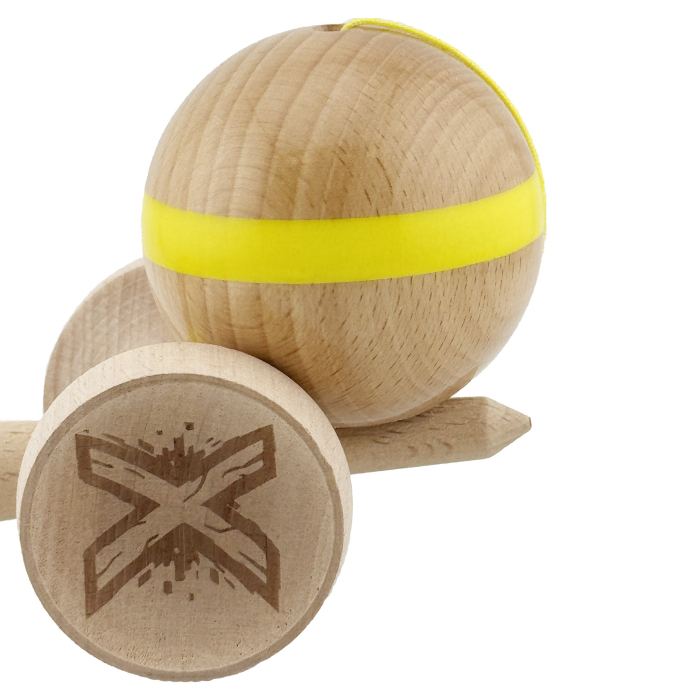 Kendama X Originala, Profesionala, Flippy, Super Sticky, Cupe Mari KING SIZE V3, Gaura in Baza, Rulment Metalic, din lemn 18 cm, Ata 62/65 cm, Original Galben [9]