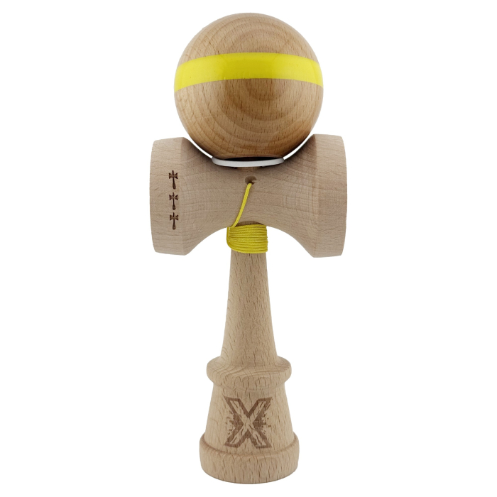 Kendama X Originala, Profesionala, Flippy, Super Sticky, Cupe Mari KING SIZE V3, Gaura in Baza, Rulment Metalic, din lemn 18 cm, Ata 62/65 cm, Original Galben [2]