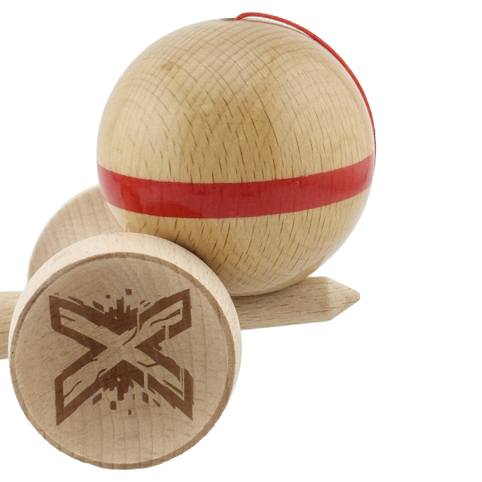 Kendama X Originala, Profesionala, Flippy, Super Sticky, Cupe Mari KING SIZE V3, Gaura in Baza, Rulment Metalic, din lemn 18 cm, Ata 62/65 cm, Original Rosu [9]
