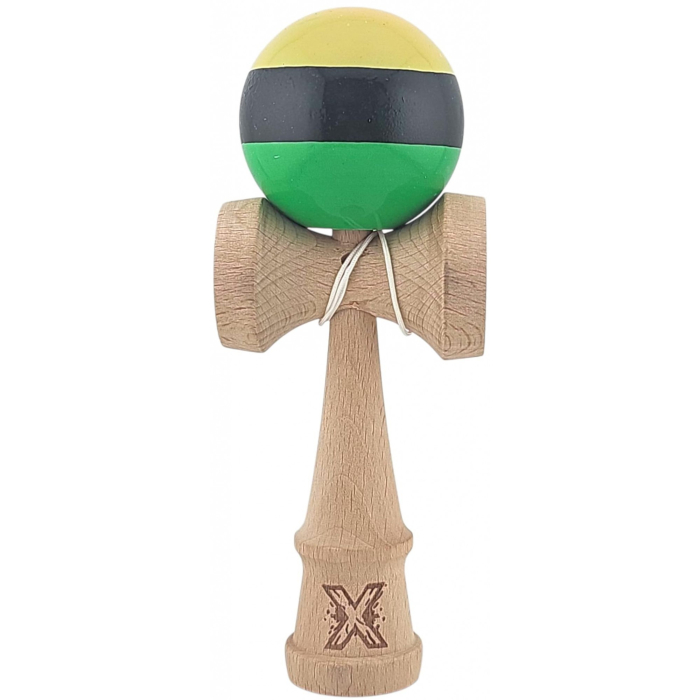 Kendama X Originala, Profesionala, Flippy, Super Sticky din Lemn, 18 cm, Galben/Negru/Verde [1]