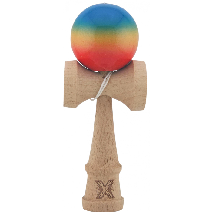 Kendama X Originala, Profesionala, Flippy, Super Sticky din Lemn, 18 cm, Gradient Rosu/Galben/Albastru [1]