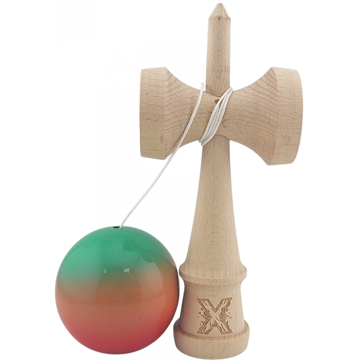 Kendama X Originala, Profesionala, Flippy, Super Sticky din Lemn, 18 cm, Gradient Rosu/Verde [3]