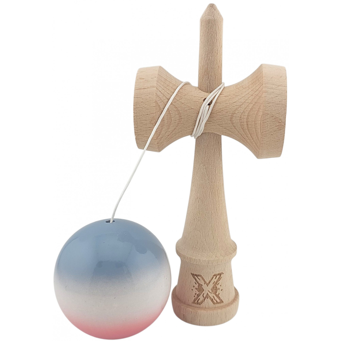 Kendama X Originala, Profesionala, Flippy, Super Sticky din Lemn, 18 cm, Gradient Roz/Alb/Gri [3]