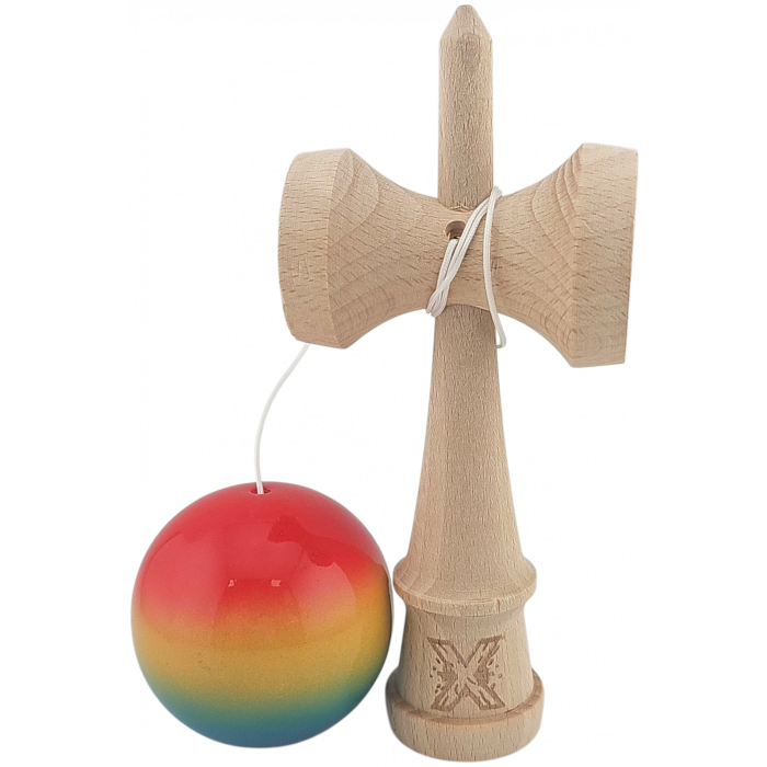 Kendama X Originala, Profesionala, Flippy, Super Sticky din Lemn, 18 cm, Gradient Roz/Galben/Albastru [2]