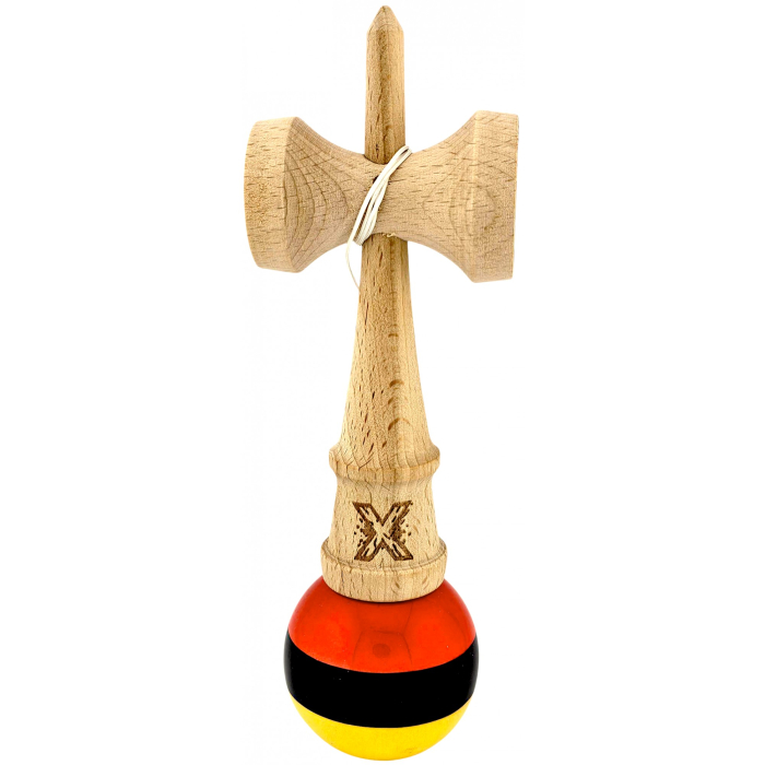 Kendama X Originala, Profesionala, Flippy, Super, Sticky din Lemn, 18 cm, Rosu/Negru/Galben [2]