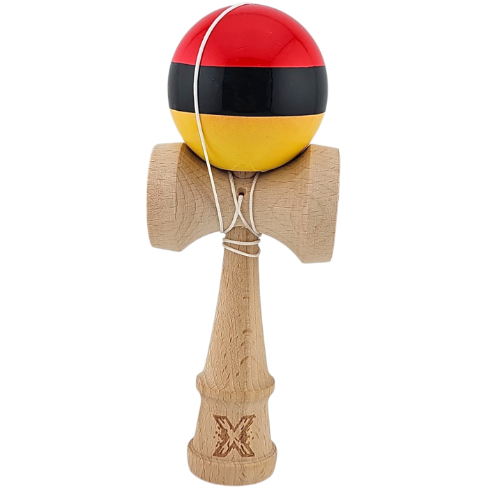 Kendama X Originala, Profesionala, Flippy, Super, Sticky din Lemn, 18 cm, Rosu/Negru/Galben [1]