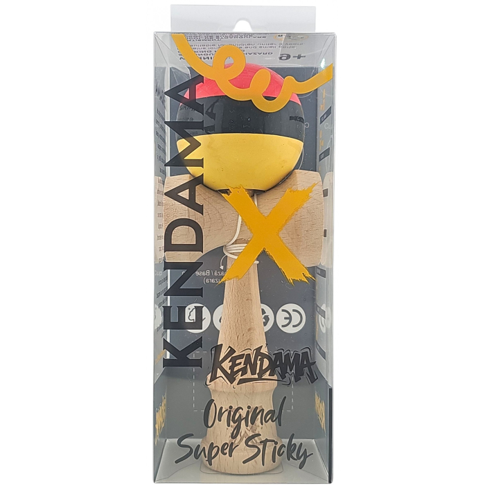 Kendama X Originala, Profesionala, Flippy, Super, Sticky din Lemn, 18 cm, Rosu/Negru/Galben [5]