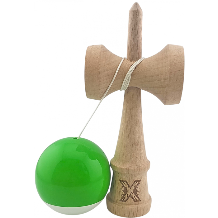 Kendama X Originala, Profesionala, Flippy, Super Sticky din Lemn, 18 cm, Verde/Alb [3]