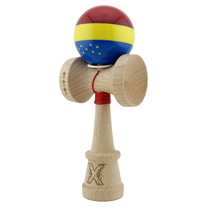 Kendama X Originala, Profesionala, Flippy, Tricolor Edition cu Stele, Super Sticky cu Cupe Mari KING SIZE V3, Rulment Metalic si Gaura in Baza, din Lemn 18 cm, Ata 62/65 cm, Multicolor [3]