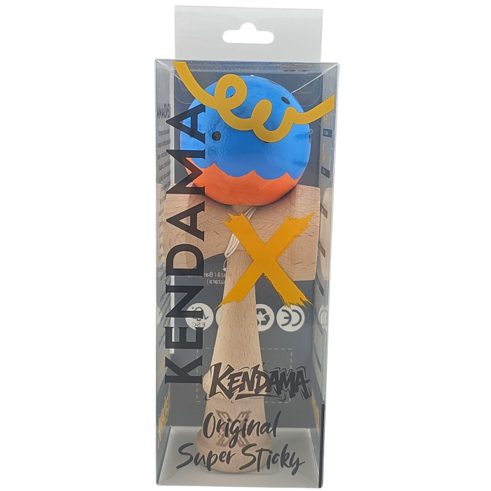 Kendama X Originala, Profesionala Limited, Flippy, din Lemn, Super Sticky, 18 cm, Albastru/Portocaliu [4]