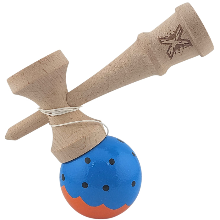 Kendama X Originala, Profesionala Limited, Flippy, din Lemn, Super Sticky, 18 cm, Albastru/Portocaliu [3]