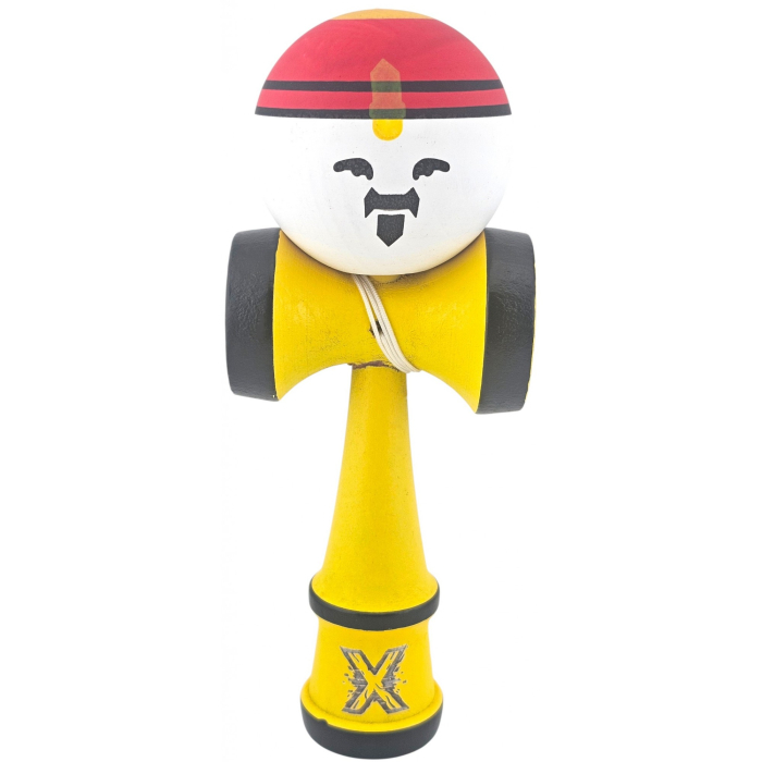 Kendama X Originala, Profesionala, Model Rege, Flippy, din Lemn, 18 cm, Model Bicolor cu Maner Galben, Rosu Alb [1]