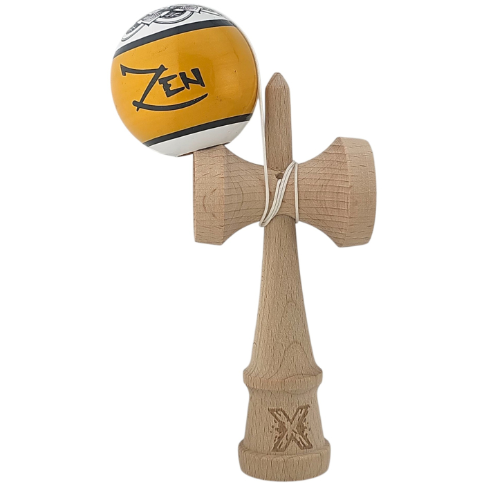 Kendama X Originala, Profesionala, Zen, Flippy, din Lemn, Super Sticky, 18 cm, Auriu/Alb/Negu [4]