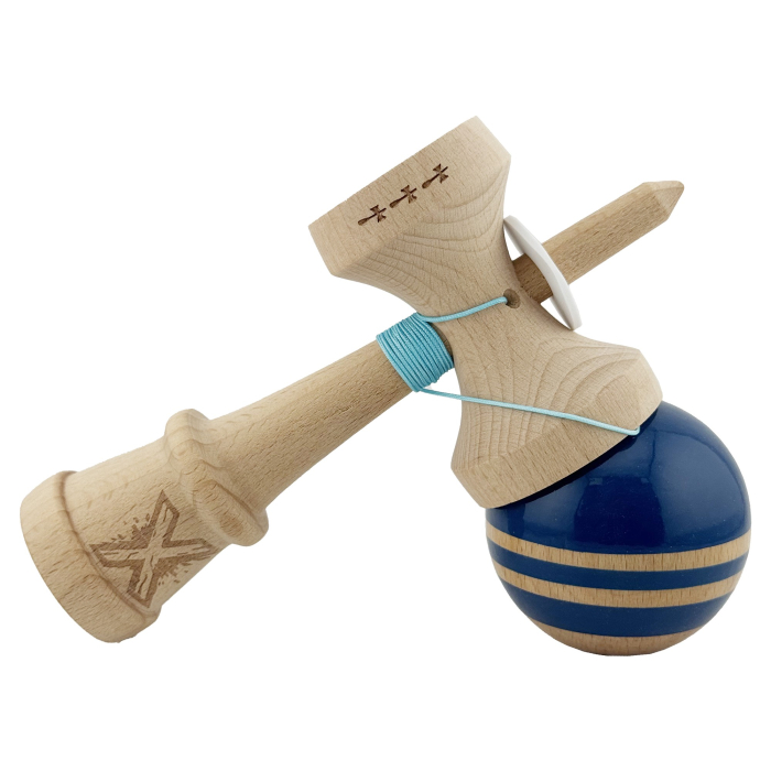 Kendama X Originala RAINBOW, Profesionala, Flippy, Cupe Mari KING SIZE V3, Super Sticky, Gaura in Baza, Rulment Metalic, din lemn 18 cm, Ata 62/65 cm, Albastru/Maro [5]