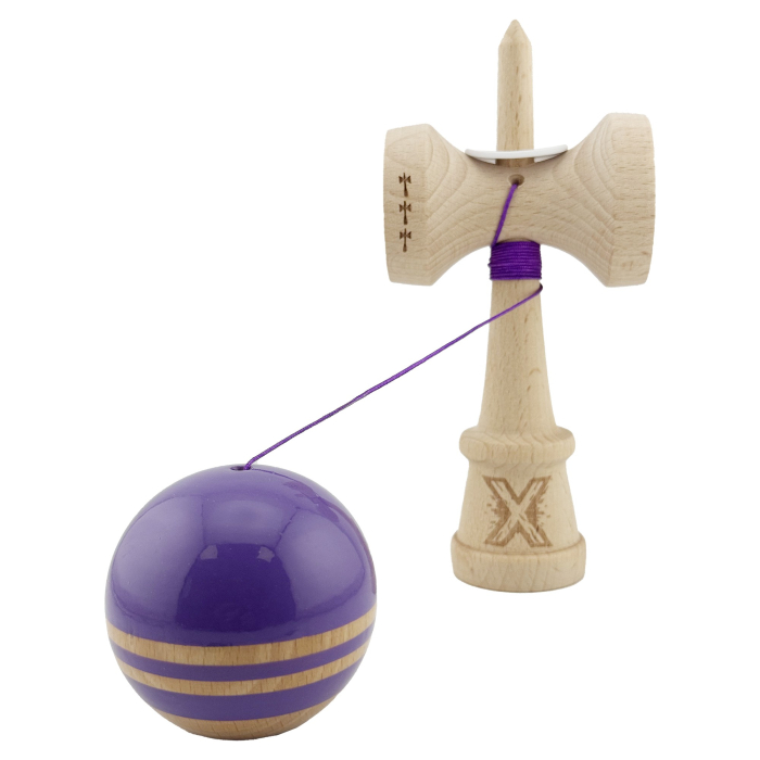 Kendama X Originala RAINBOW, Profesionala, Flippy, Cupe Mari KING SIZE V3, Super Sticky, Gaura in Baza, Rulment Metalic, din lemn 18 cm, Ata 62/65 cm, Indigo/Maro [4]