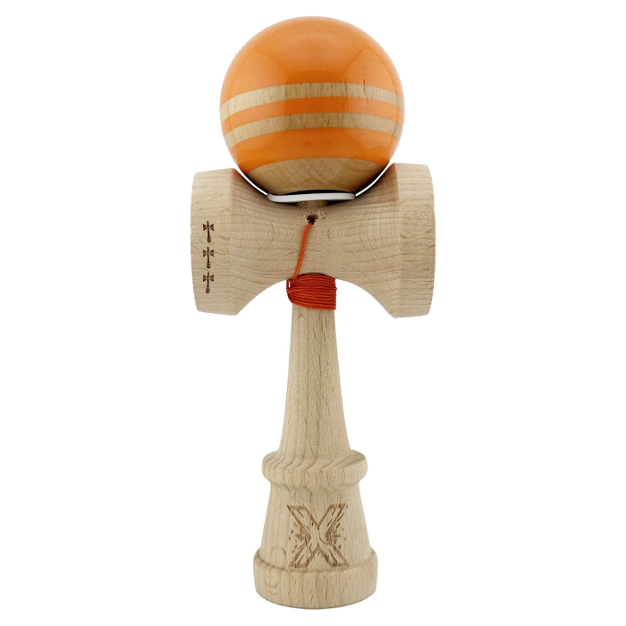 Kendama X Originala RAINBOW, Profesionala, Flippy, Cupe Mari KING SIZE V3, Super Sticky, Gaura in Baza, Rulment Metalic, din lemn 18 cm, Ata 62/65 cm, Portocaliu/Maro [2]