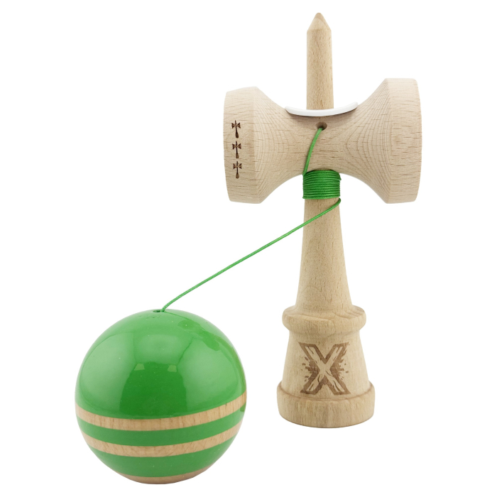 Kendama X Originala RAINBOW, Profesionala, Flippy, Cupe Mari KING SIZE V3, Super Sticky, Gaura in Baza, Rulment Metalic, din lemn 18 cm, Ata 62/65 cm, Verde/Maro [4]