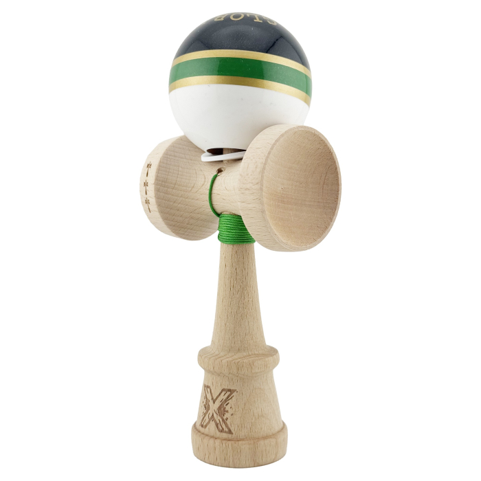 Kendama X Originala ROYAL SPIKE, Profesionala, Flippy, Cupe Mari KING SIZE V3, Super Sticky, Gaura in Baza, Rulment Metalic, din lemn 18 cm, Ata 62/65 cm, Inel Verde [3]