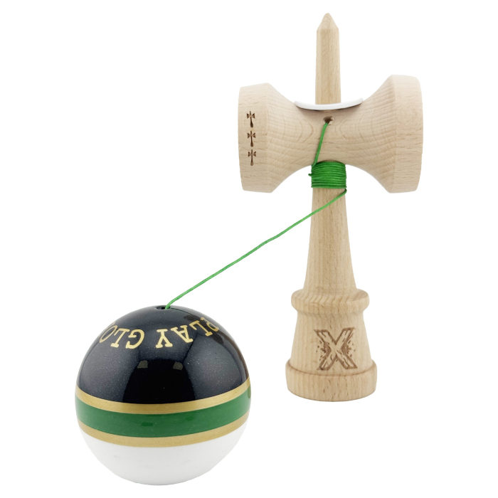 Kendama X Originala ROYAL SPIKE, Profesionala, Flippy, Cupe Mari KING SIZE V3, Super Sticky, Gaura in Baza, Rulment Metalic, din lemn 18 cm, Ata 62/65 cm, Inel Verde [4]
