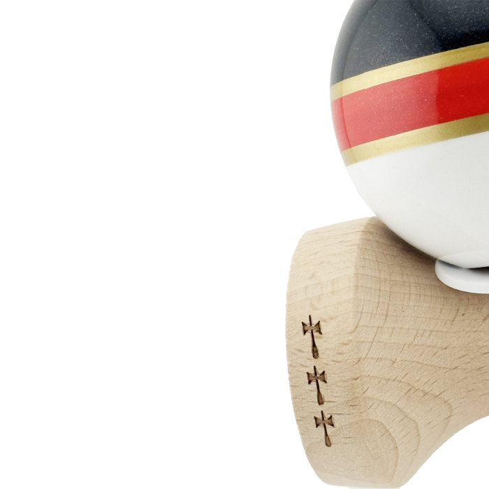 Kendama X Originala ROYAL SPIKE, Profesionala, Flippy, Cupe Mari KING SIZE V3, Super Sticky, Gaura in Baza, Rulment Metalic, din lemn 18 cm, Ata 62/65 cm, Inel Rosu [7]