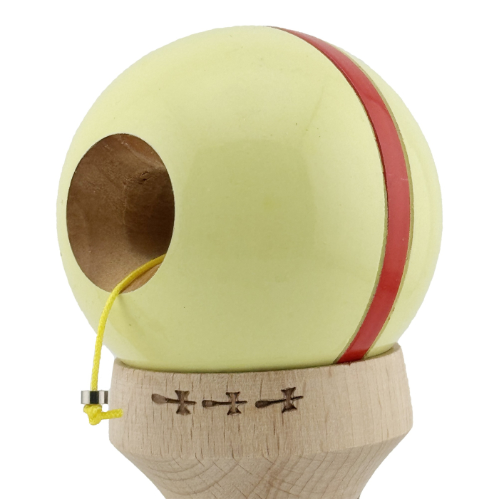 Kendama X Originala Silken, Profesionala, Flippy, Cupe Mari KING SIZE V3, Super Sticky, Gaura in Baza, Rulment Metalic, din lemn 18 cm, Ata 62/65 cm, Cream Galben [6]