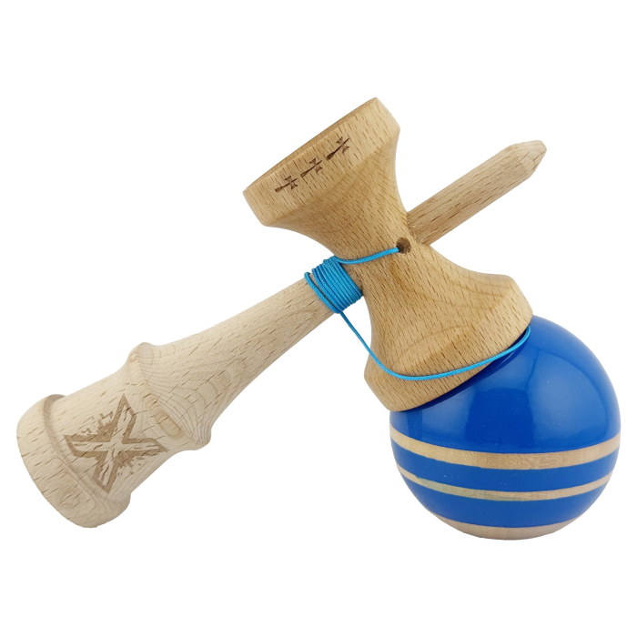 Kendama X Rainbow Originala, Profesionala, Flippy, Big Cups V2, Super Sticky cu Cupe Mari, Rulment Metalic, din lemn 18 cm, Ata 55 cm, Albastru/Maro [4]