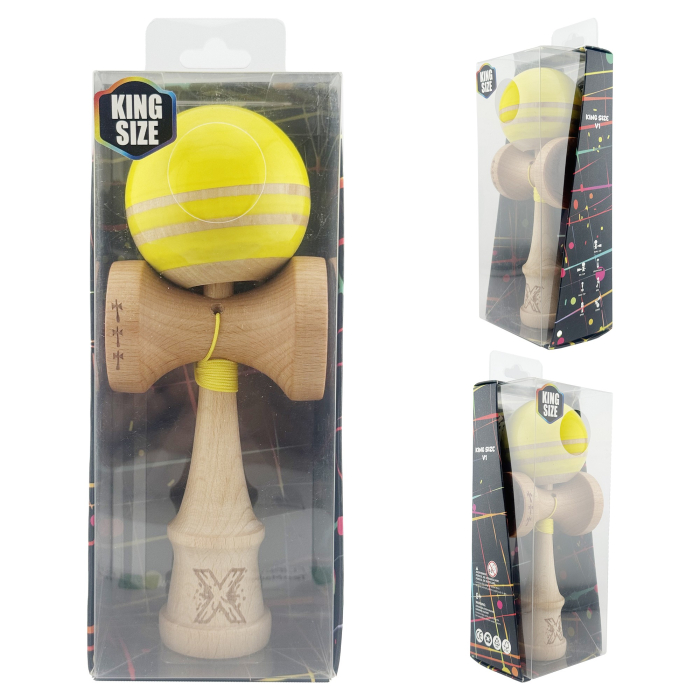 Kendama X Rainbow Originala, Profesionala, Flippy, Big Cups V2, Super Sticky cu Cupe Mari, Rulment Metalic, din lemn 18 cm, Ata 55 cm, Galben/Maro [10]