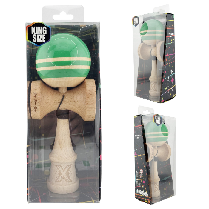 Kendama X Rainbow Originala, Profesionala, Flippy, Big Cups V2, Super Sticky cu Cupe Mari, Rulment Metalic, din lemn 18 cm, Ata 55 cm, Verde/Maro [5]