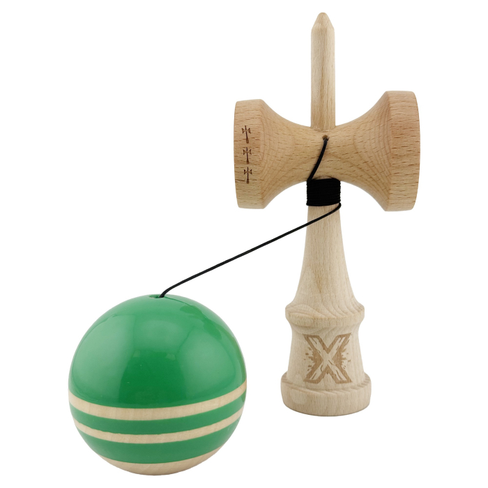 Kendama X Rainbow Originala, Profesionala, Flippy, Big Cups V2, Super Sticky cu Cupe Mari, Rulment Metalic, din lemn 18 cm, Ata 55 cm, Verde/Maro [3]