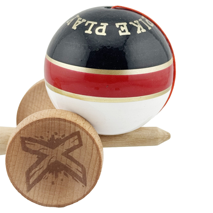 Kendama X ROYAL SPIKE Originala, Profesionala, Flippy, Big Cups V2, Super Sticky cu Cupe Mari, Rulment Metalic, din lemn 18 cm, Ata 55 cm, Negru/Rosu Gold/Alb [7]