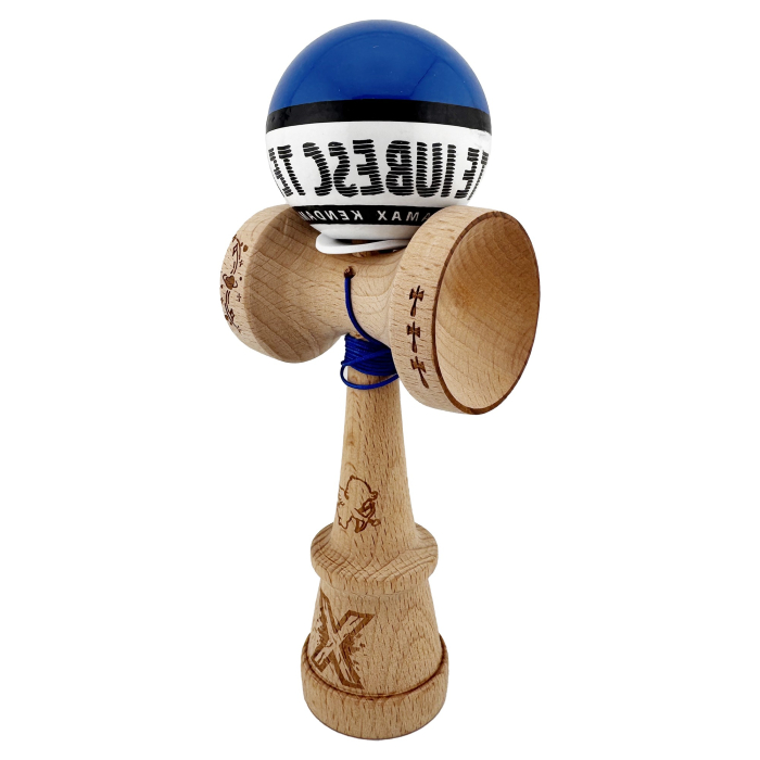 Kendama X TE IUBESC Originala, Profesionala, Flippy, Super Sticky cu Cupe Mari KING SIZE V3, Gaura in Baza, Rulment Metalic, din lemn 18 cm, Ata 62/65 cm, Albastru/Alb [3]